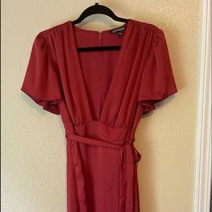 Express red satin faux wrap dress